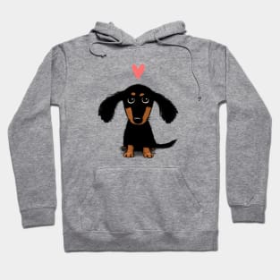 Dachshund Puppy Love | Cute Black and Tan Wiener Dog with Heart Hoodie